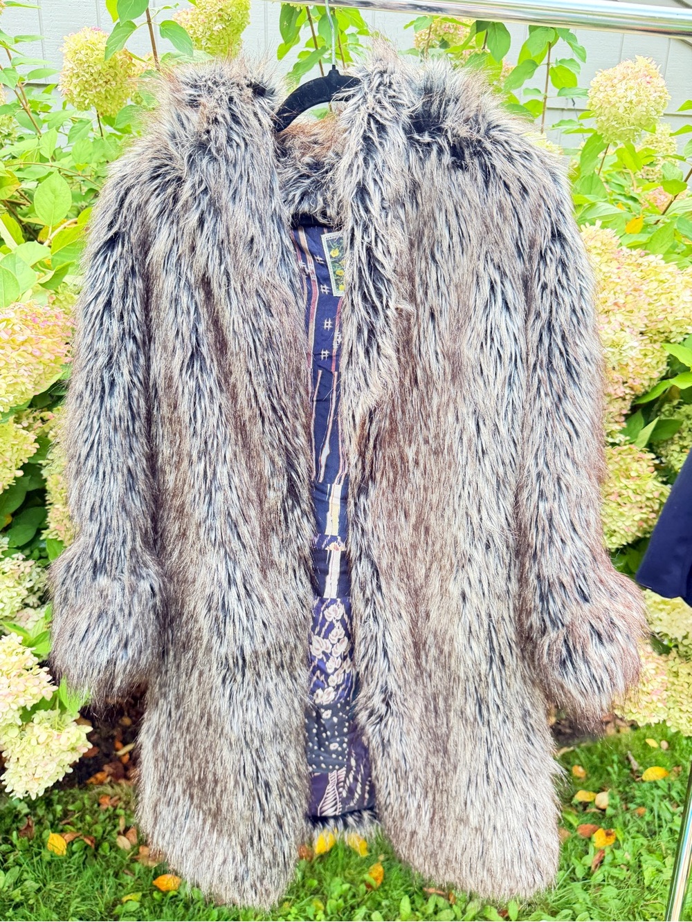 Burning Torch Taupe Multi Faux Fur Hooded Coat